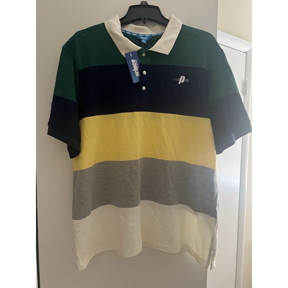 NWT Prince Pickleball Men’s Polo Shirt • Green/Navy/Yellow • XXL